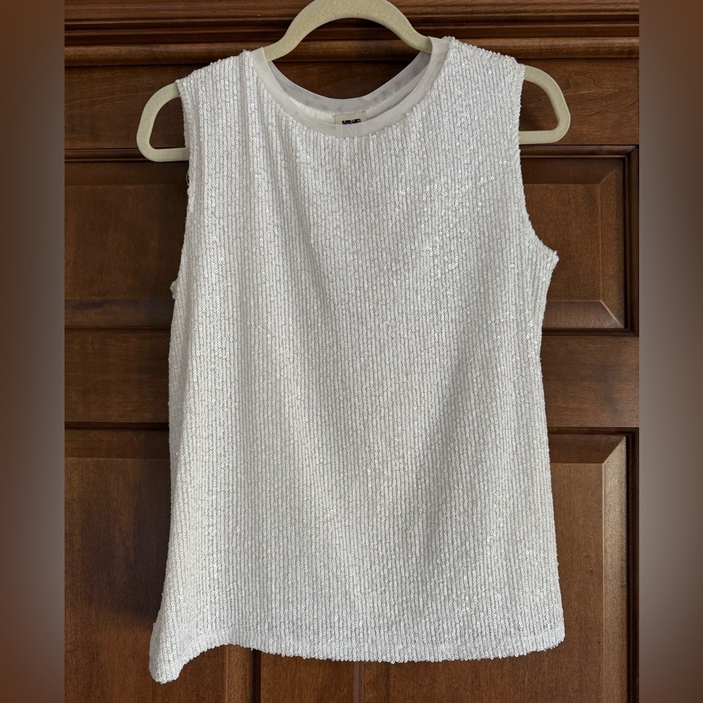 ANNE KLEIN - NWT White SEQUIN sleeveless top - S